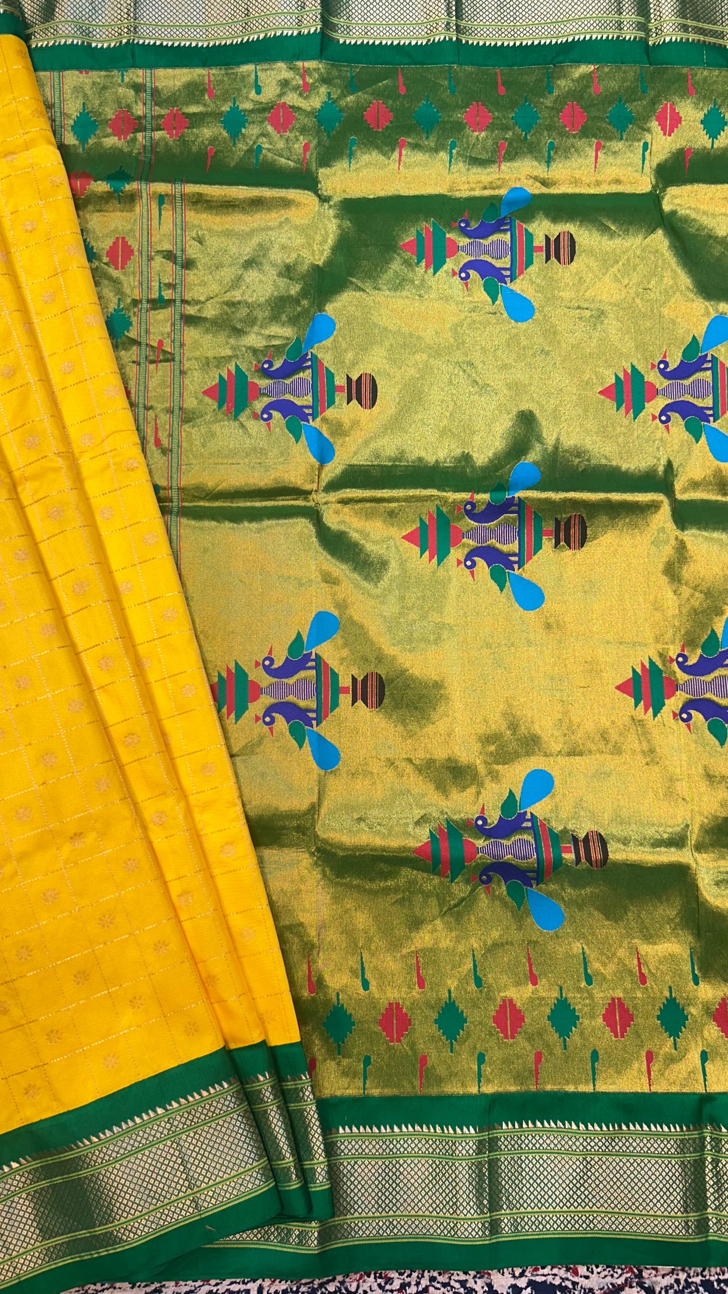 Yellow Paithani Saree with Square Design