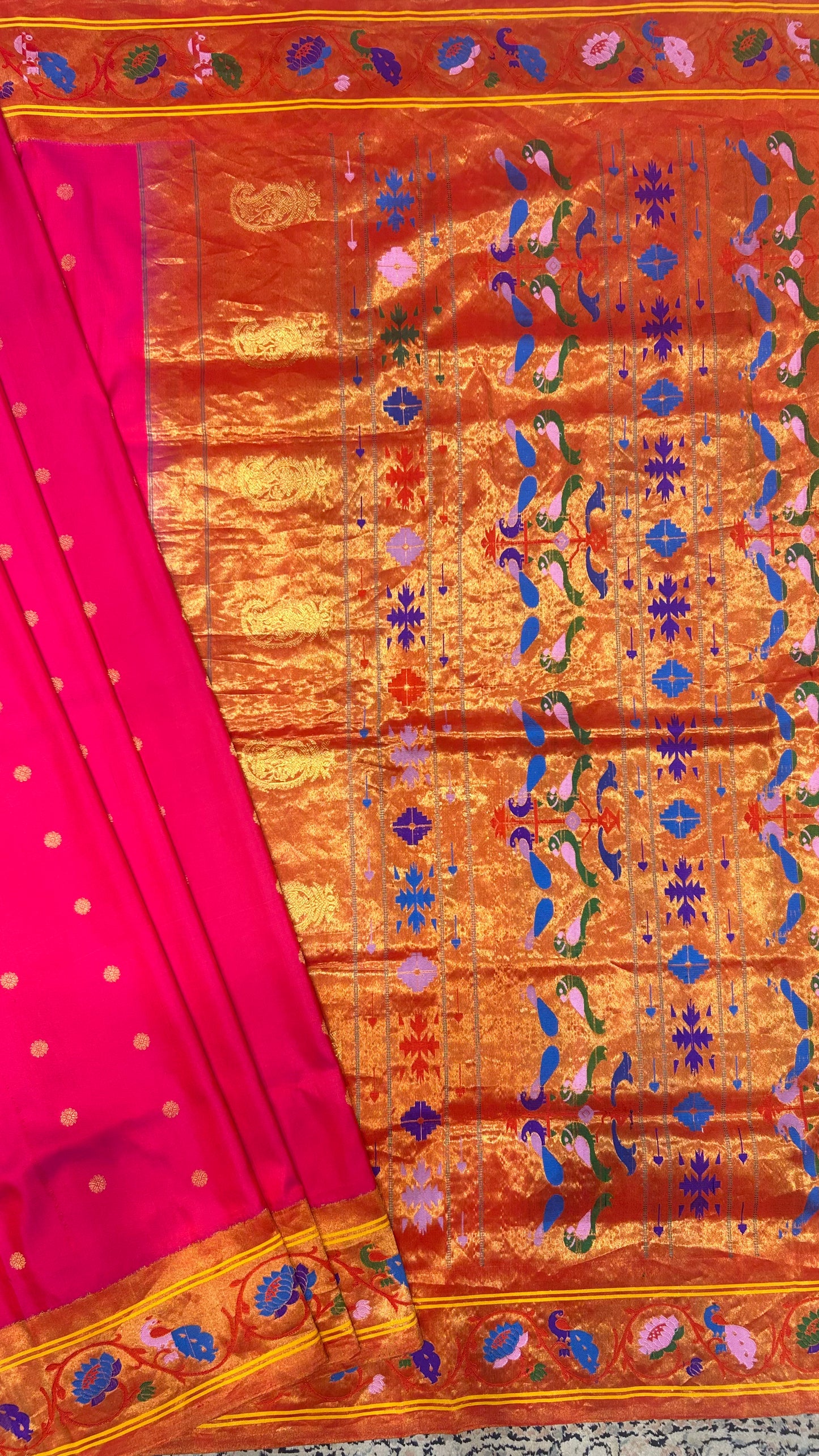 Cow & Lotus Border Designer Paithani Saree- Pink