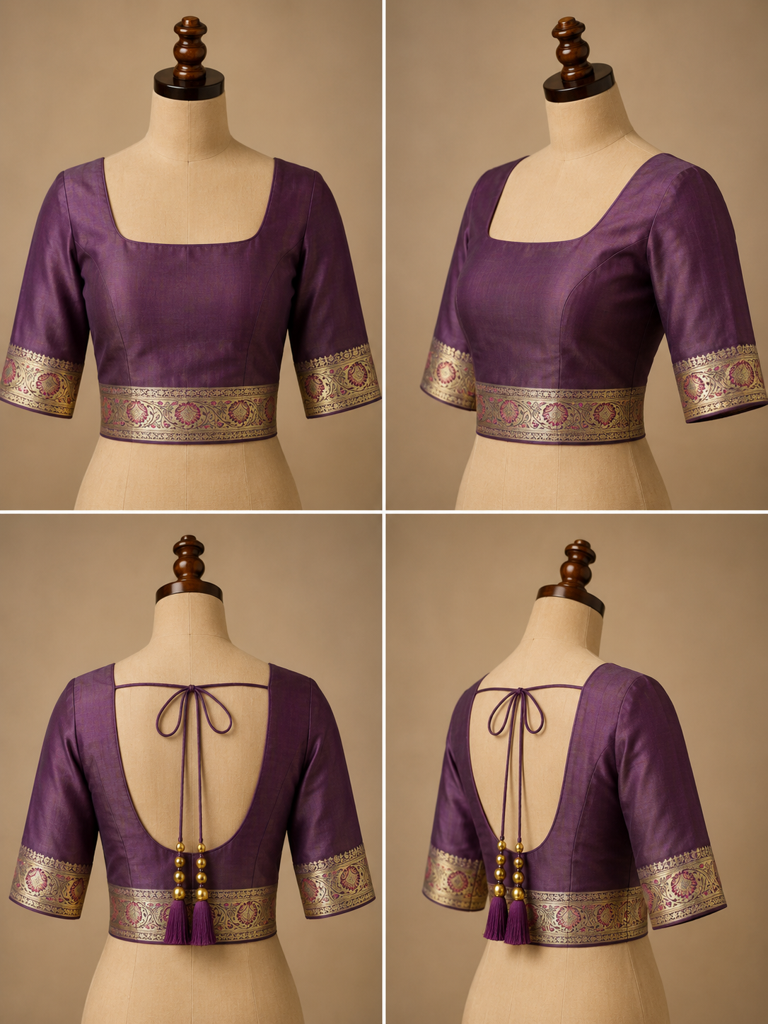 Zartari Handwoven Banarasi Silk Saree in Deep Plum Purple with Antique Gold Zari Weaving