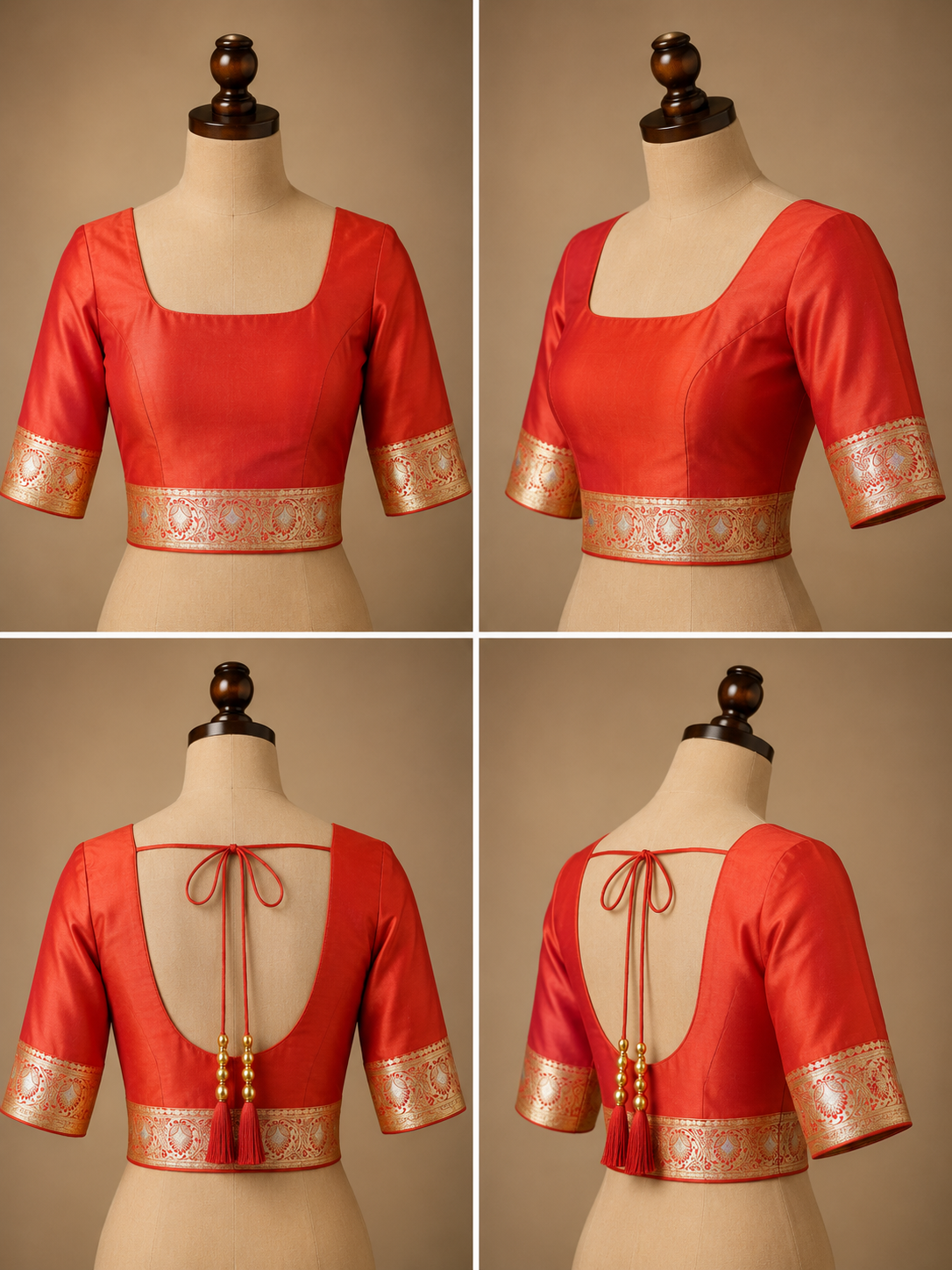 Zartari Handwoven Banarasi Silk Saree in Vermilion Red with Antique Gold & Silver Zari Weaving