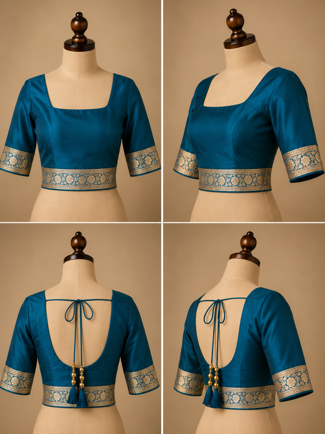 Zartari Handwoven Banarasi Silk Saree in Peacock Blue with Antique Gold Zari Weaving