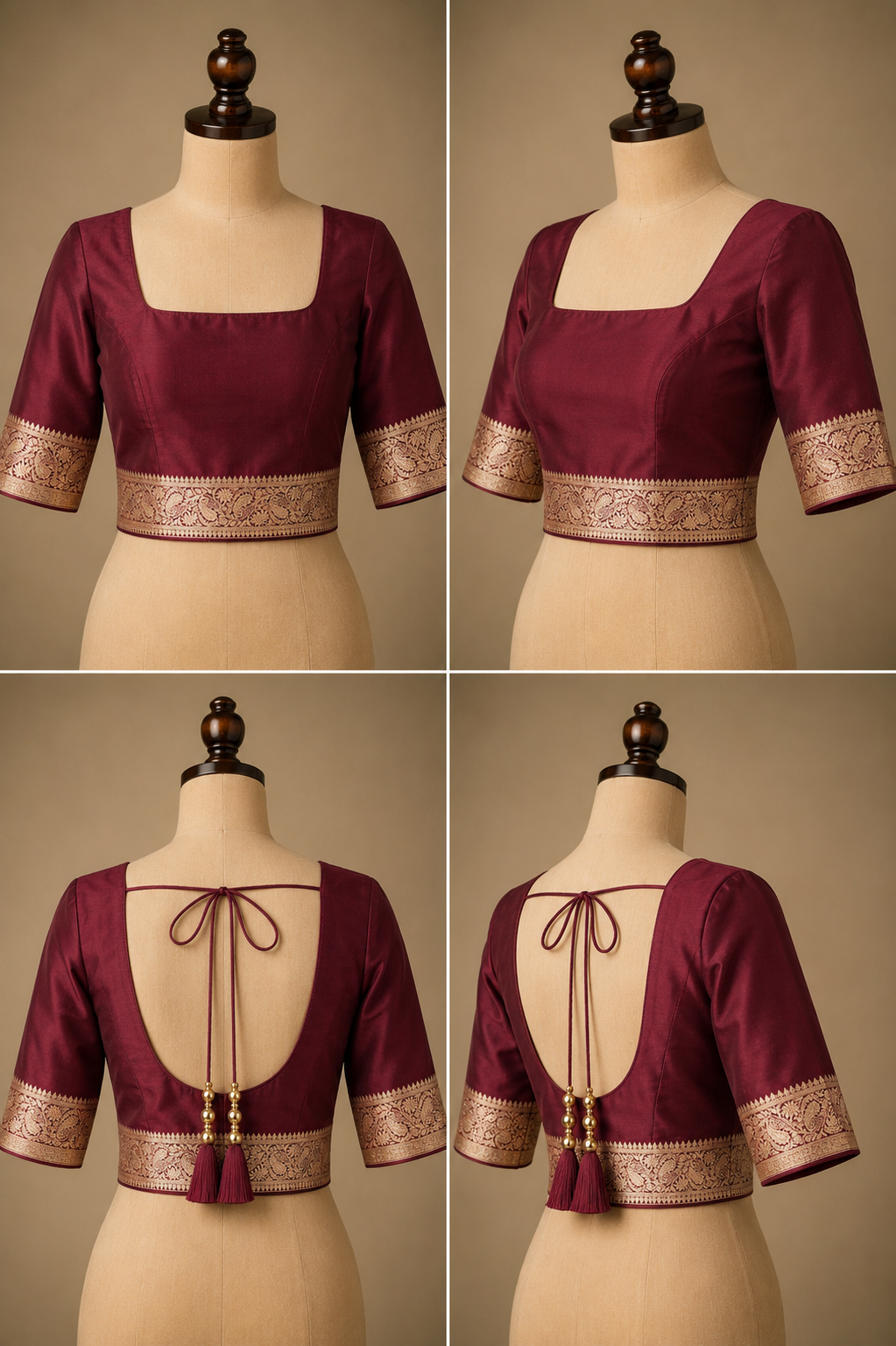 Zartari Handwoven Banarasi Silk Saree in Deep Burgundy Wine with Antique Gold Zari Jaal Weaving