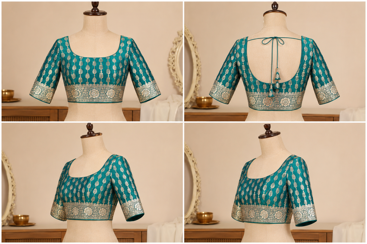 Zartari Handwoven Banarasi Silk Saree in Emerald Green with Rich Gold Zari Floral Jaal