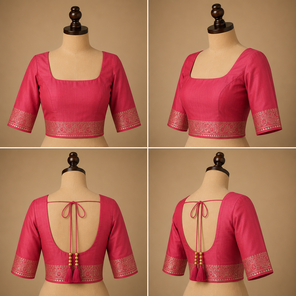 Zartari Handwoven Banarasi Silk Saree in Coral Pink with Antique Gold Zari Floral Jaal