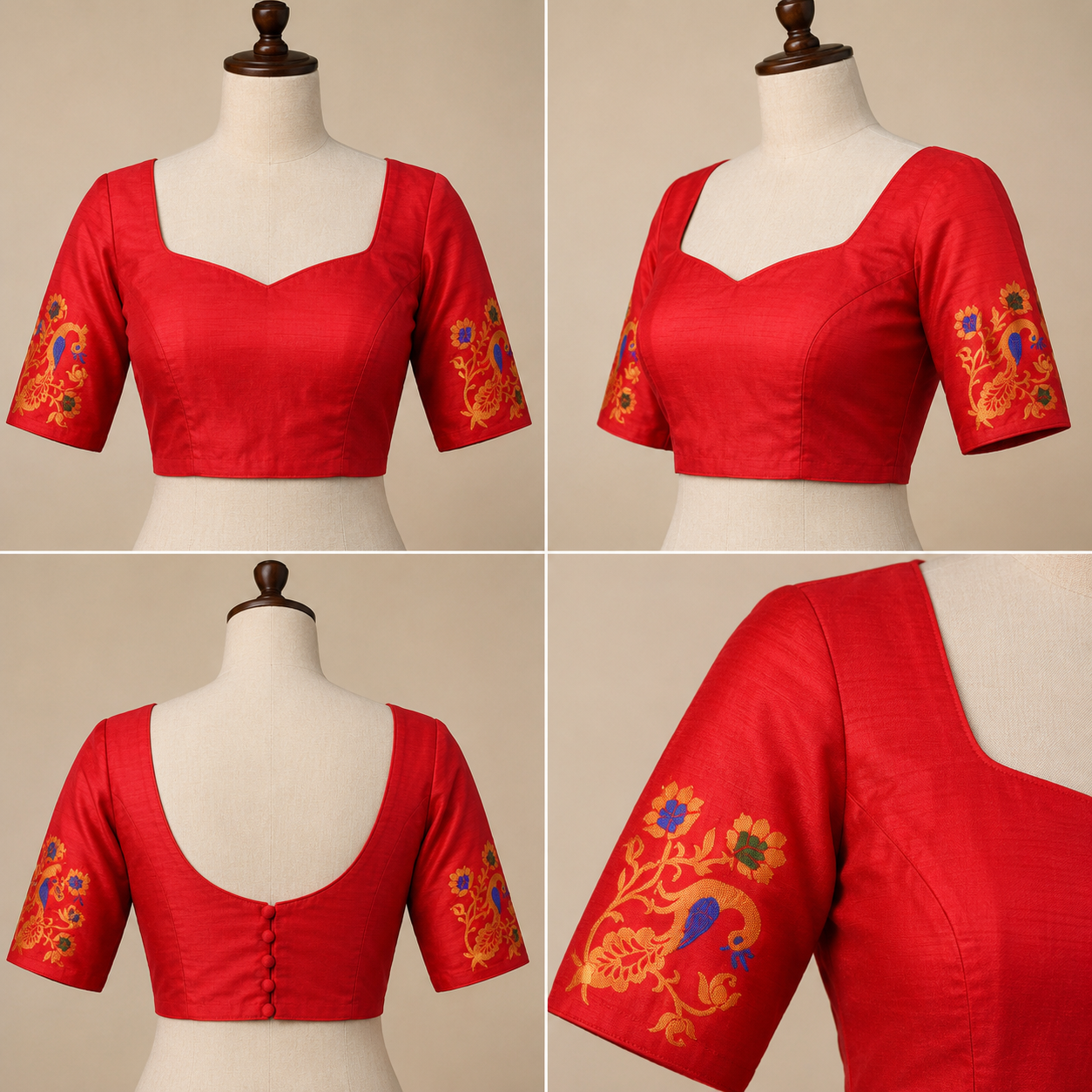 Royal Blue & Red Paithani Style Silk Saree with Peacock Woven Border & Running Blouse