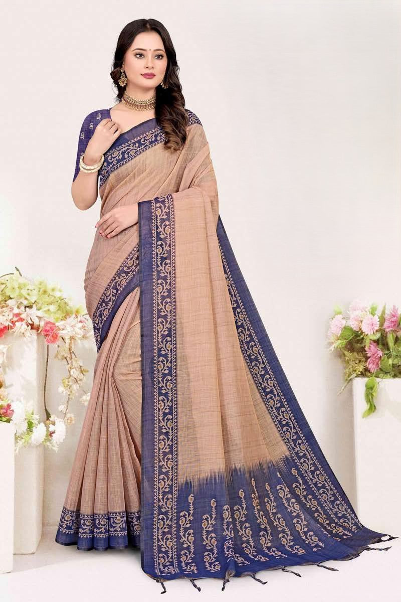 Blended Mul Cotton Saree with Exclusive Kalamkari Design.