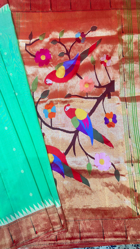 Muniya Pista Paithani Saree