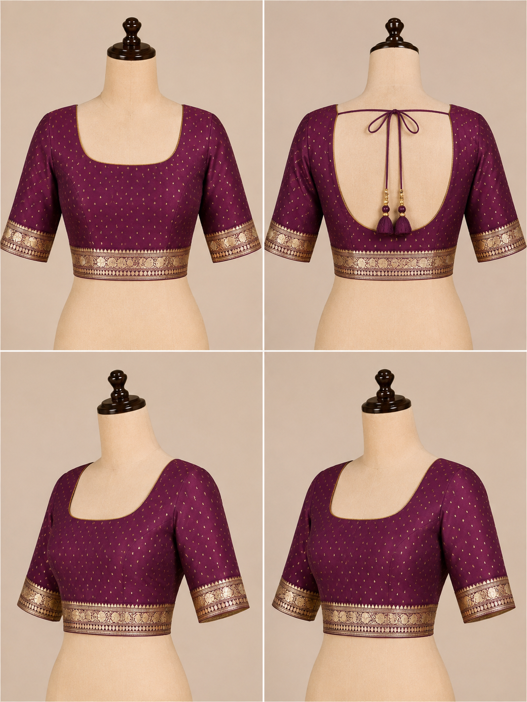 Zartari Handwoven Banarasi Silk Saree in Wine Maroon with Rich Gold Zari Floral Border & Butti