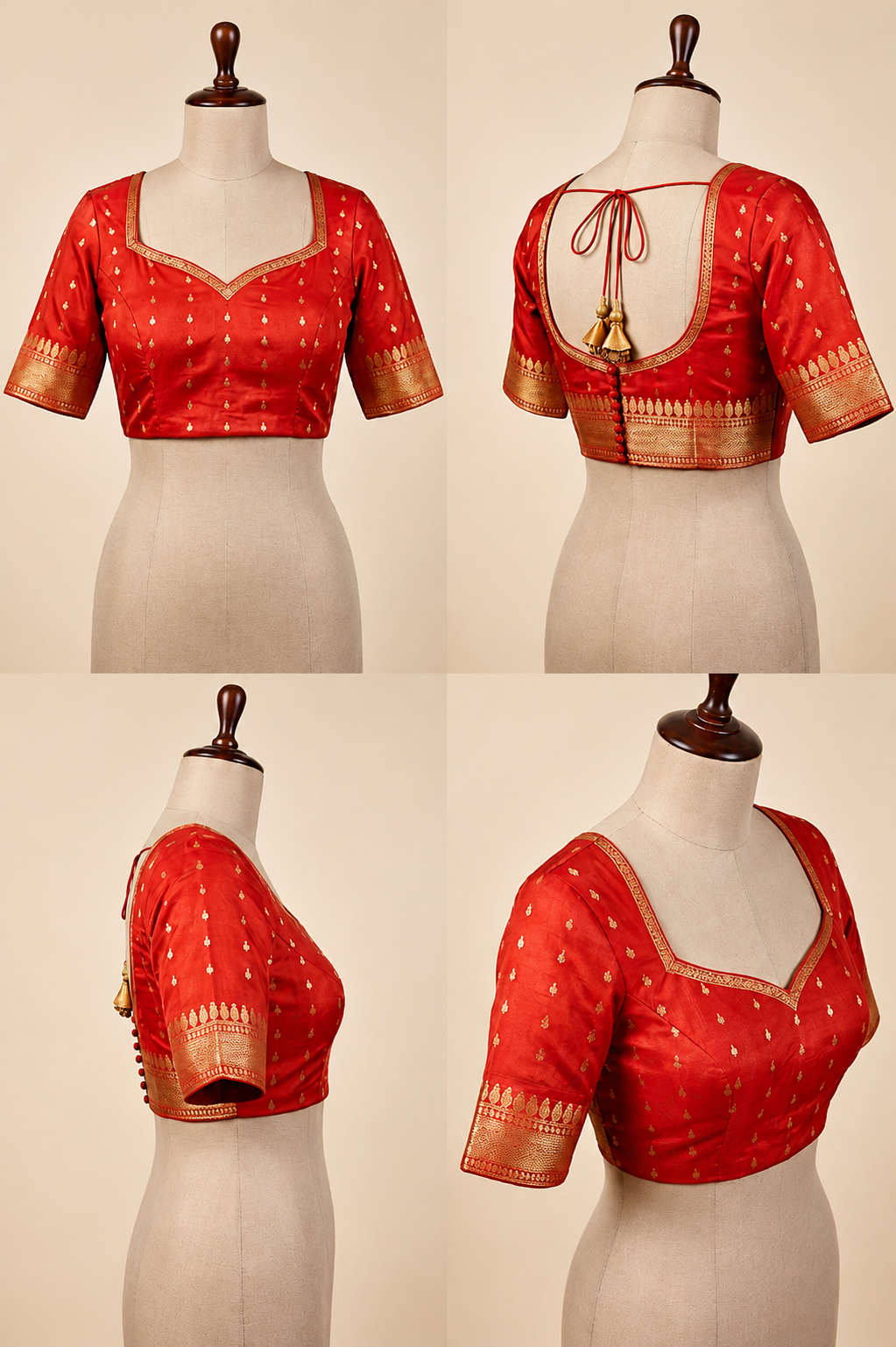 Zartari Red Banarasi Silk Saree with Zari Floral Border & Butti Work Blouse