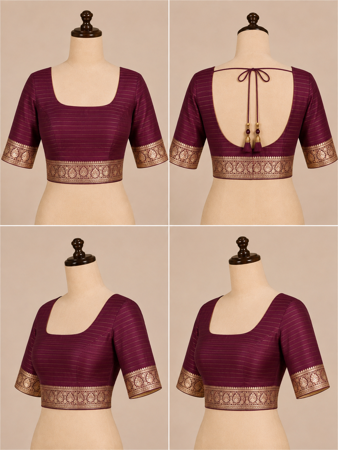 ZARTARI Banarasi Silk Saree – Wine Maroon with Rich Golden Floral Zari Jaal & Traditional Border