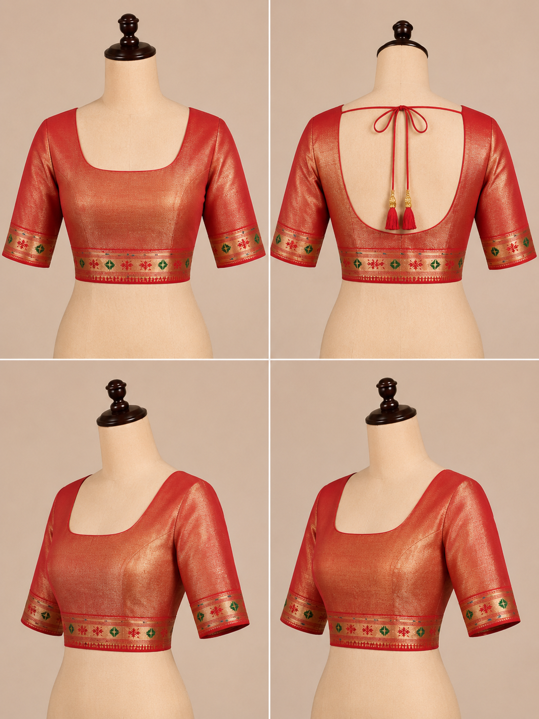 Zartari Handwoven Paithani Silk Saree in Red with Multicolour Peacock & Floral Zari Pallu