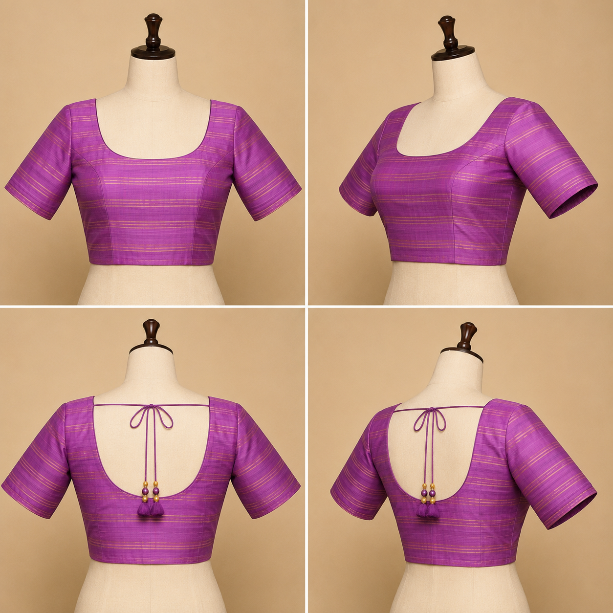 ZARTARI Handwoven Paithani Silk Saree – Golden Beige & Lavender Purple with Traditional Woven Border