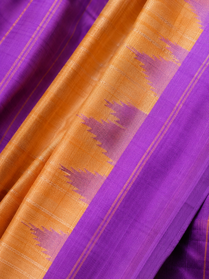 ZARTARI Handwoven Paithani Silk Saree – Golden Beige & Lavender Purple with Traditional Woven Border