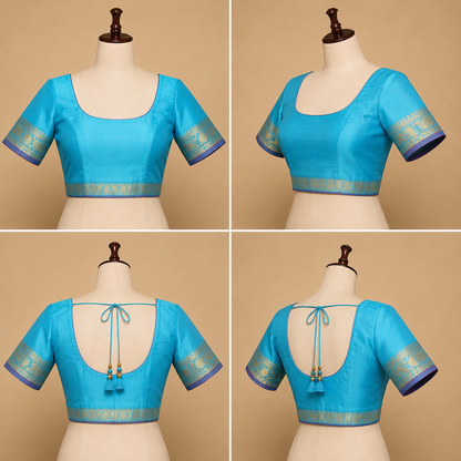 ZARTARI Handwoven Paithani Silk Saree – Emerald Green & Sky Blue with Traditional Zari Woven Border