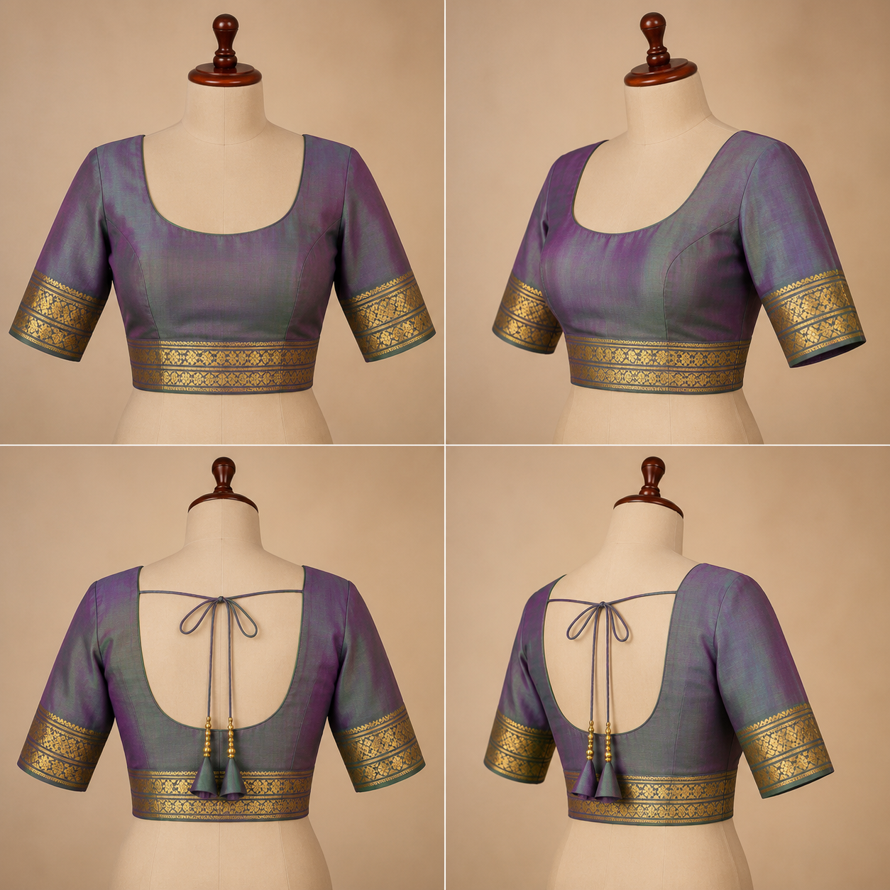 ZARTARI Handwoven Paithani Silk Saree – Royal Blue & Emerald Green with Antique Gold Zari Border