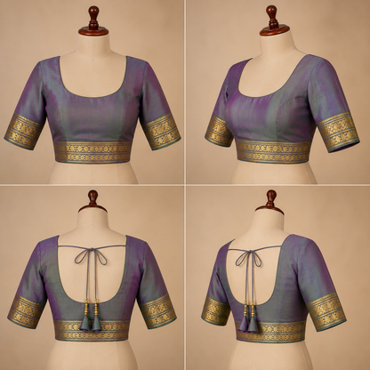 ZARTARI Handwoven Paithani Silk Saree – Royal Blue & Emerald Green with Antique Gold Zari Border