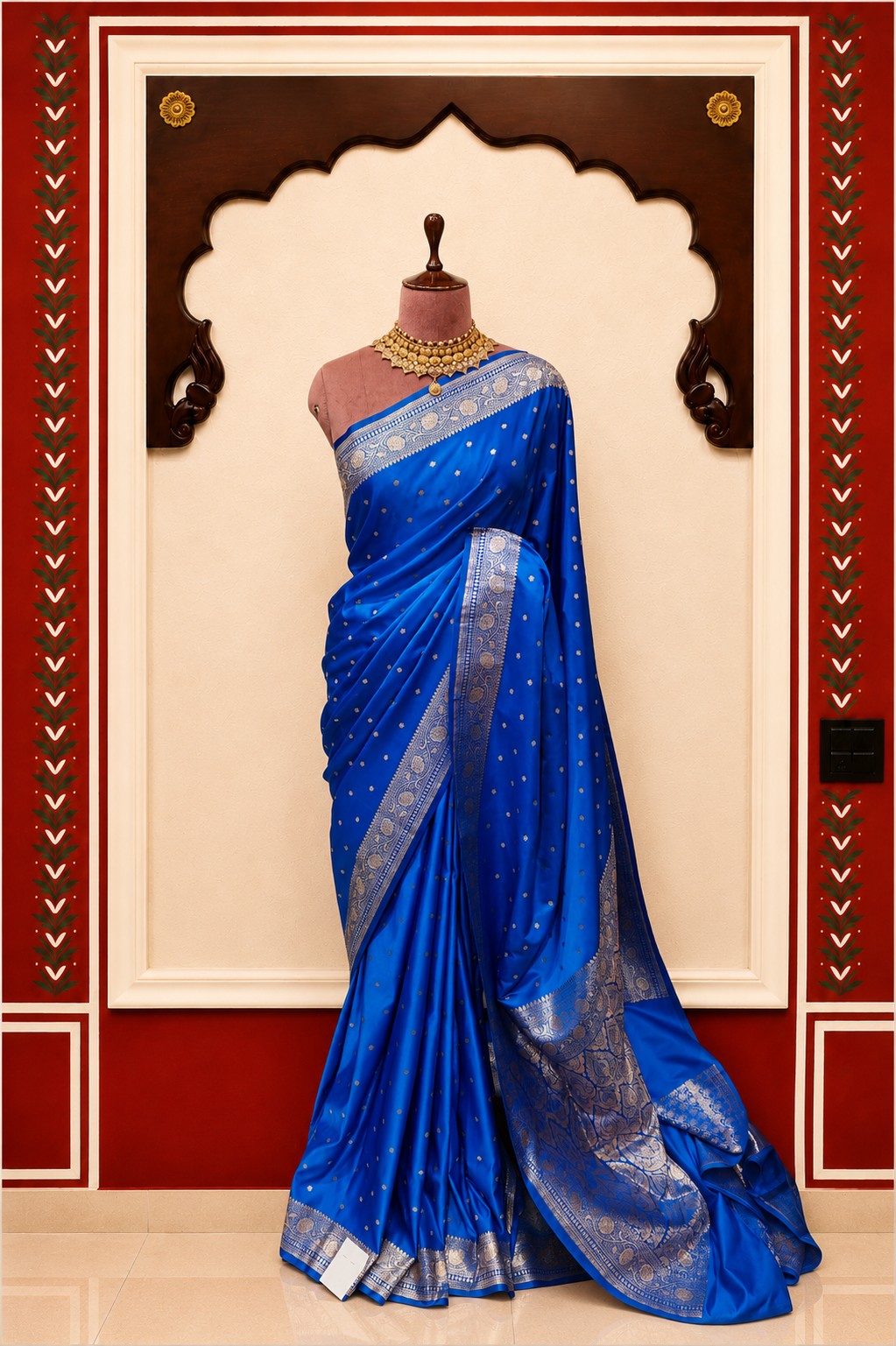 Zartari Handwoven Banarasi Silk Saree in Royal Blue with Antique Gold Zari Weaving