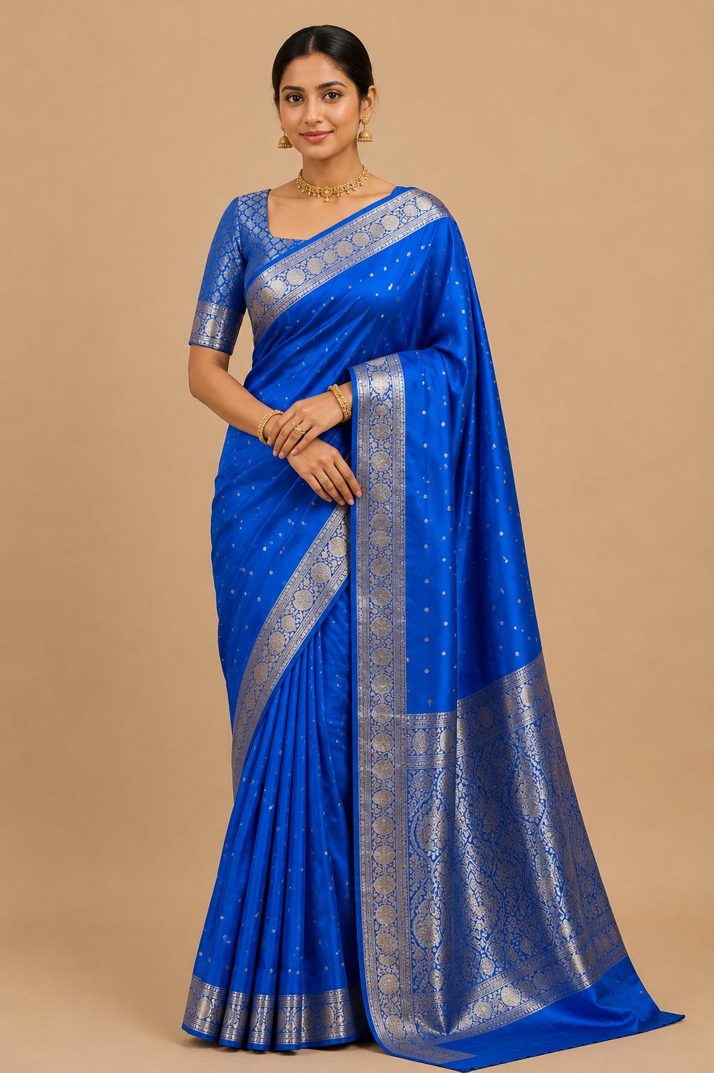 Zartari Handwoven Banarasi Silk Saree in Royal Blue with Antique Gold Zari Weaving