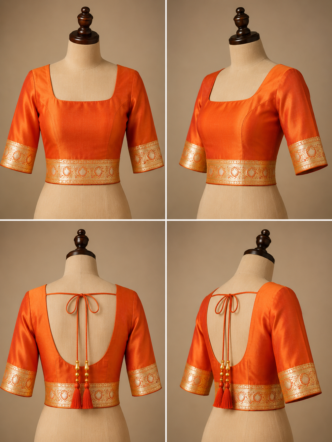 Zartari Handwoven Banarasi Silk Saree in Saffron Orange with Antique Gold & Pink Meenakari Zari Weaving