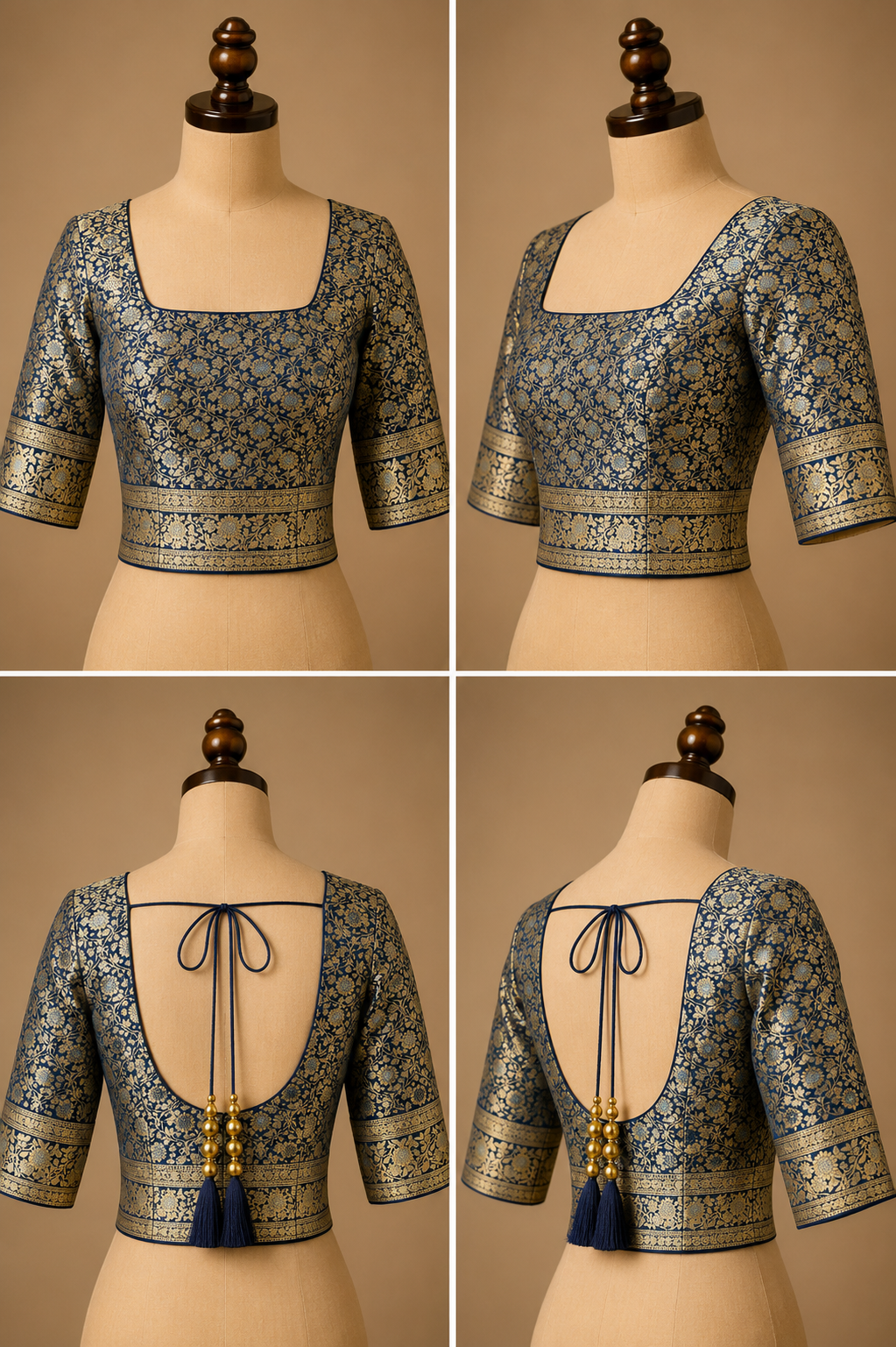 Zartari Handwoven Banarasi Silk Saree in Midnight Blue with Antique Gold Zari Weaving