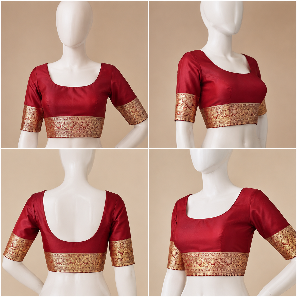 ZARTARI Handwoven Banarasi Silk Saree in Wine Red with Rich Gold Zari Floral Butti