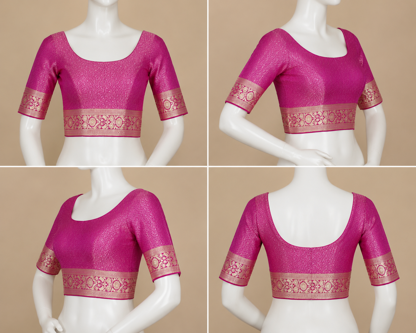 Zartari Handwoven Banarasi Silk Saree in Rani Pink with Rich Gold Zari Floral Jaal