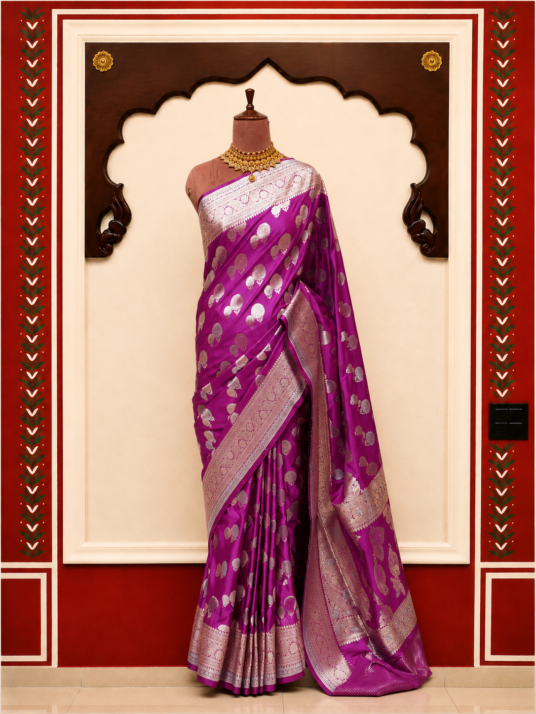 Zartari Handwoven Banarasi Silk Saree in Royal Purple with Antique Silver-Gold Zari Weaving
