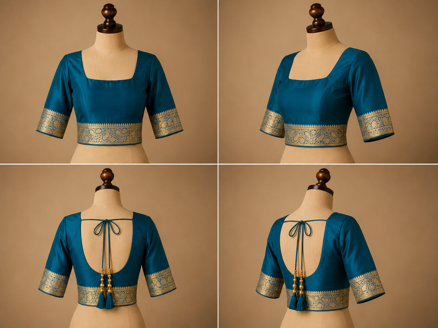 Zartari Handwoven Banarasi Silk Saree in Peacock Blue with Silver-Gold Zari Floral Jaal