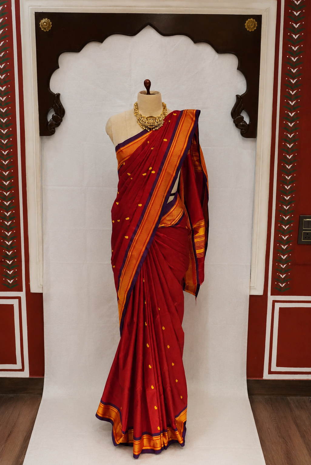 ZARTARI Handwoven Paithani Silk Saree – Deep Red with Traditional Zari Weaving
