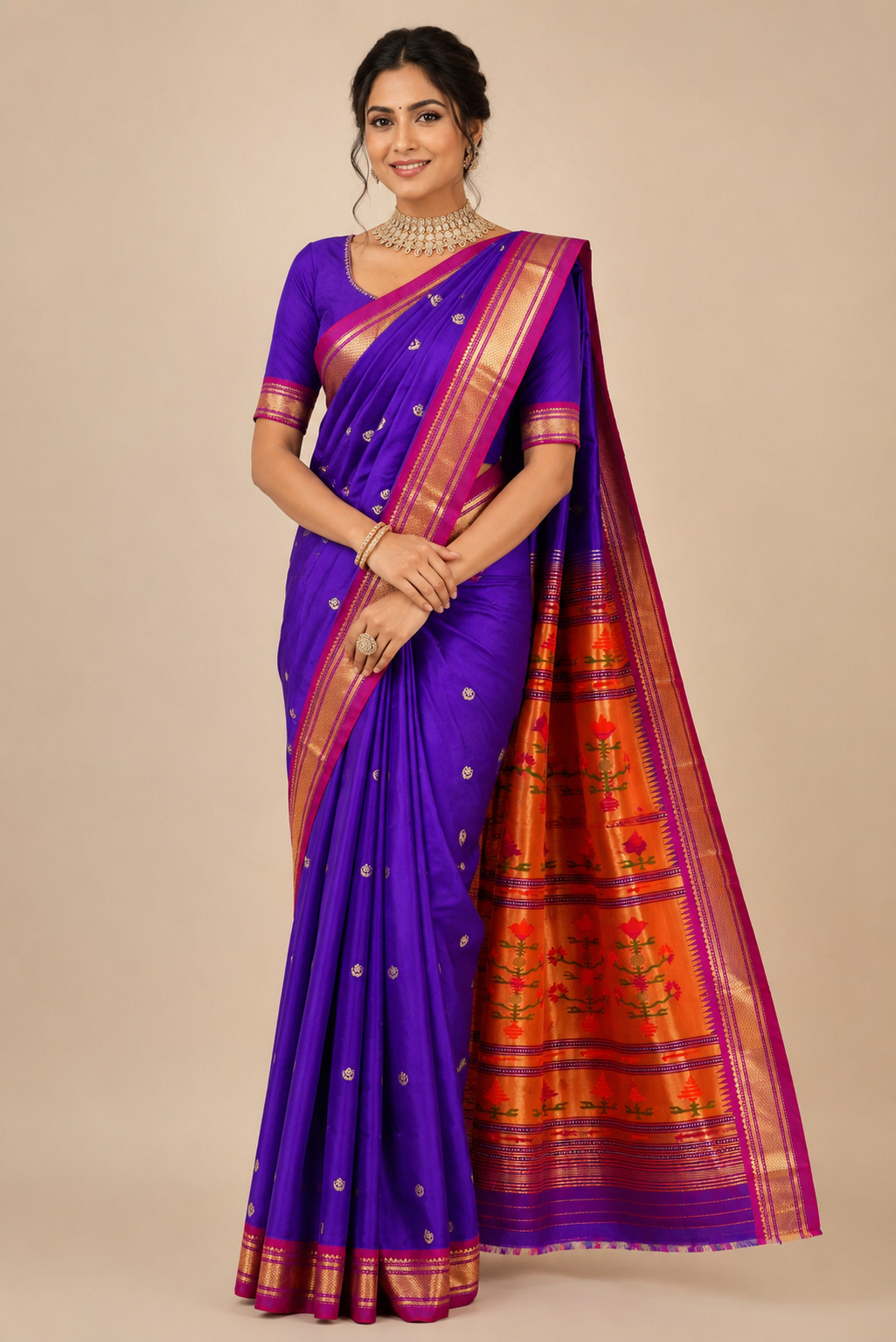 ZARTARI Handwoven Paithani Silk Saree – Royal Purple with Traditional Zari Border
