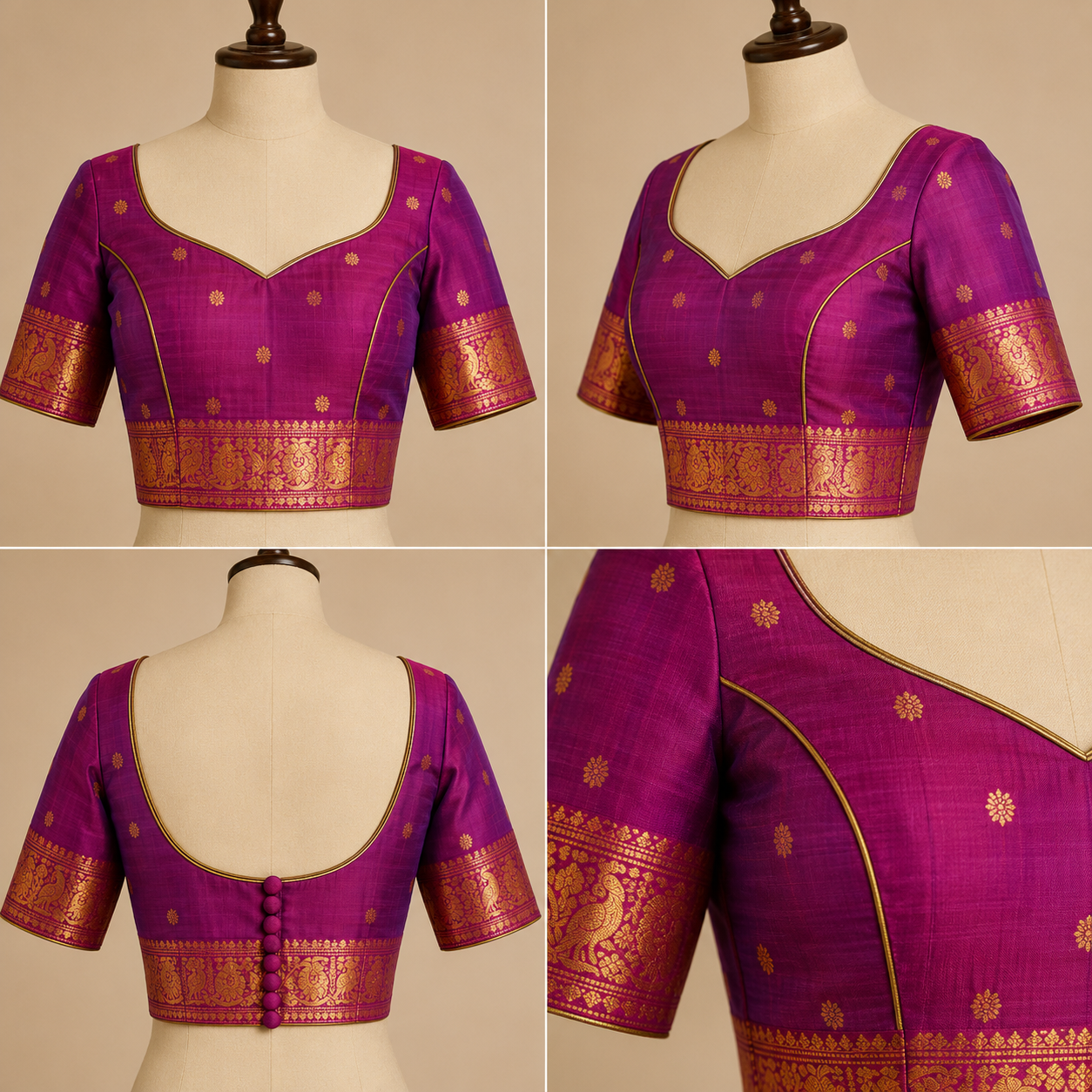Royal Blue Paithani Style Silk Saree with Magenta Zari Border & Running Blouse