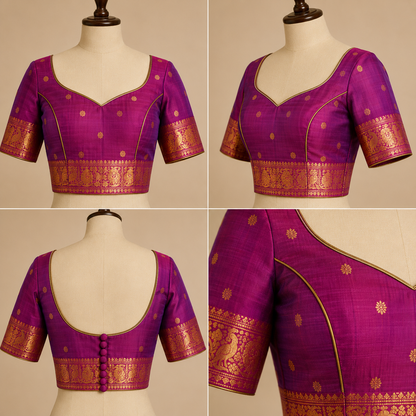 Royal Blue Paithani Style Silk Saree with Magenta Zari Border & Running Blouse