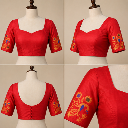 Premium Green Paithani Silk Saree with Rich Red Zari Border & Traditional Peacock Motifs