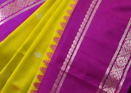 ZARTARI Handwoven Paithani Silk Saree – Lime Green & Royal Purple with Traditional Silver Zari Border