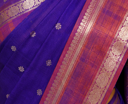 ZARTARI Handwoven Paithani Silk Saree – Royal Blue & Magenta Pink with Traditional Zari Border