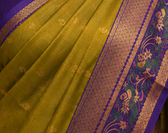 ZARTARI Handwoven Paithani Silk Saree – Olive Green with Royal Purple Floral Border & Rich Woven Pallu