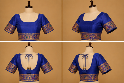ZARTARI Handwoven Paithani Silk Saree – Olive Green with Royal Blue Floral Zari Border & Rich Woven Pallu