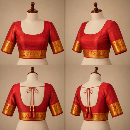 ZARTARI Handwoven Paithani Silk Saree – Aqua Blue Checks with Ruby Red Antique Gold Zari Border