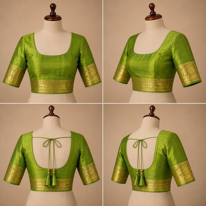 ZARTARI Handwoven Paithani Silk Saree – Royal Blue with Olive Green Antique Gold Zari Border
