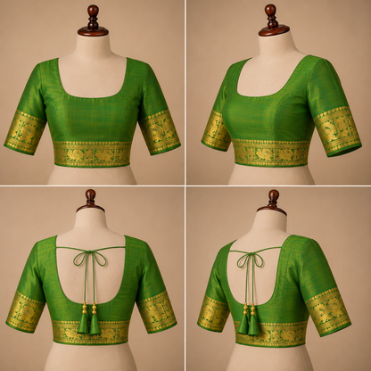 ZARTARI Handwoven Paithani Silk Saree – Beige with Emerald Green Rich Zari Border
