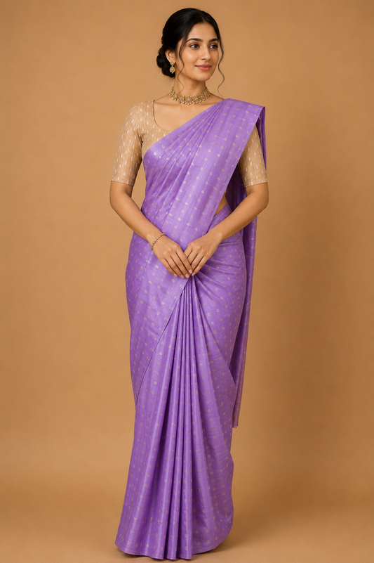 Zartari Handwoven Kanjivaram Silk Saree | Lavender Purple with Antique Gold Zari Butti | Traditional Wedding Silk Saree