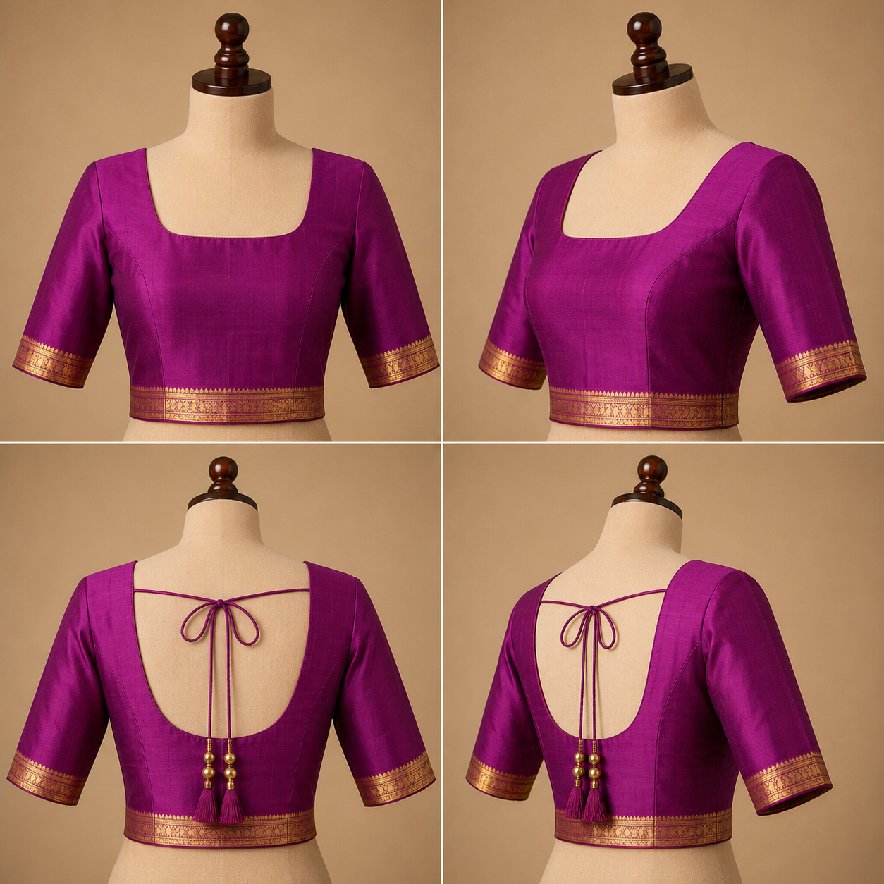 Zartari Handwoven Kanjivaram Silk Saree | Royal Purple with Gold Zari Floral Border & Traditional Butti | Wedding Silk Saree