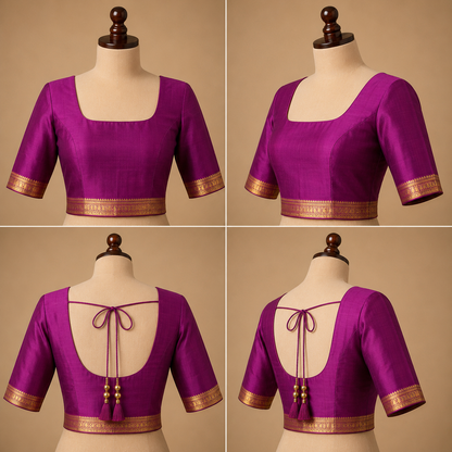 Kanjivaram Silk Saree | Royal Purple with Gold Zari Floral Border & Traditional Butti | Wedding Silk Saree