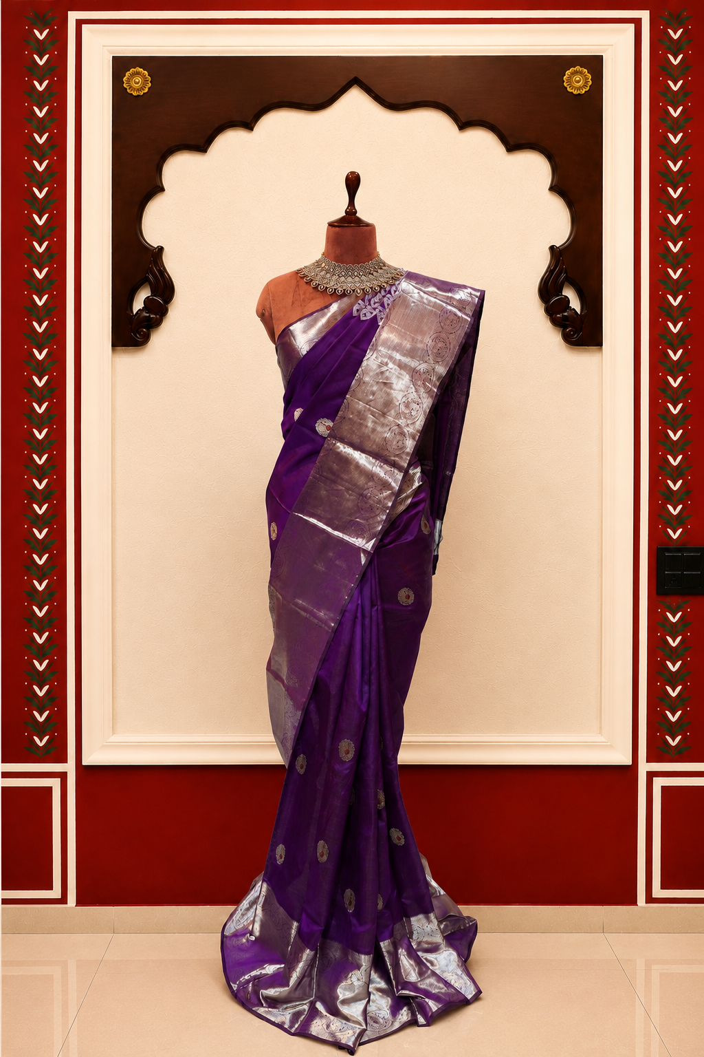 ZARTARI Handwoven Kanjivaram Silk Saree – Royal Purple with Silver Zari Border