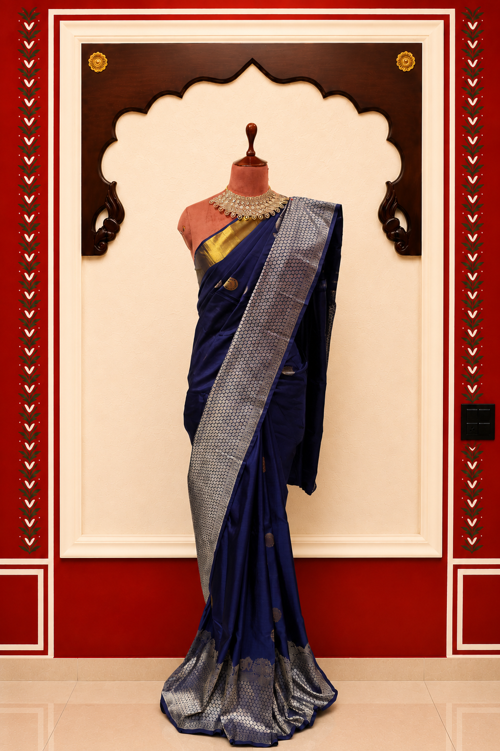 Zartari Handwoven Kanjivaram Silk Saree | Royal Blue with Silver Zari Border & Butta | Traditional Wedding Silk Saree