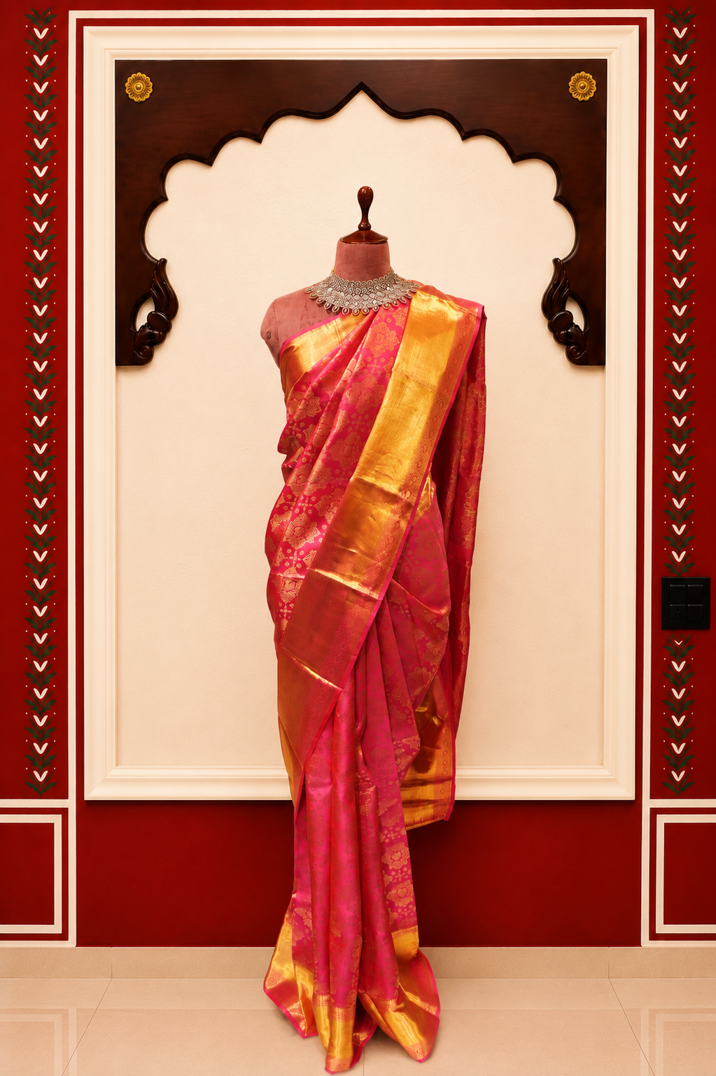 Zartari Handwoven Kanjivaram Silk Saree | Rani Pink with Rich Gold Zari Weaving | Traditional Wedding Silk Saree