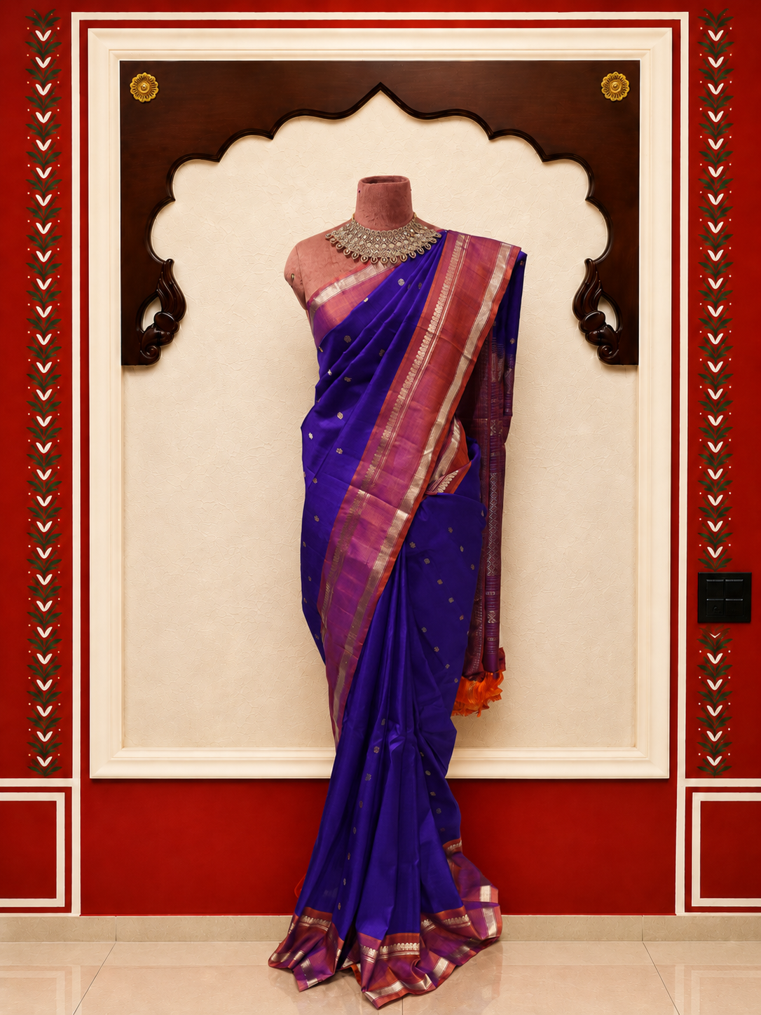 ZARTARI Handwoven Paithani Silk Saree – Royal Blue & Magenta Pink with Traditional Zari Border