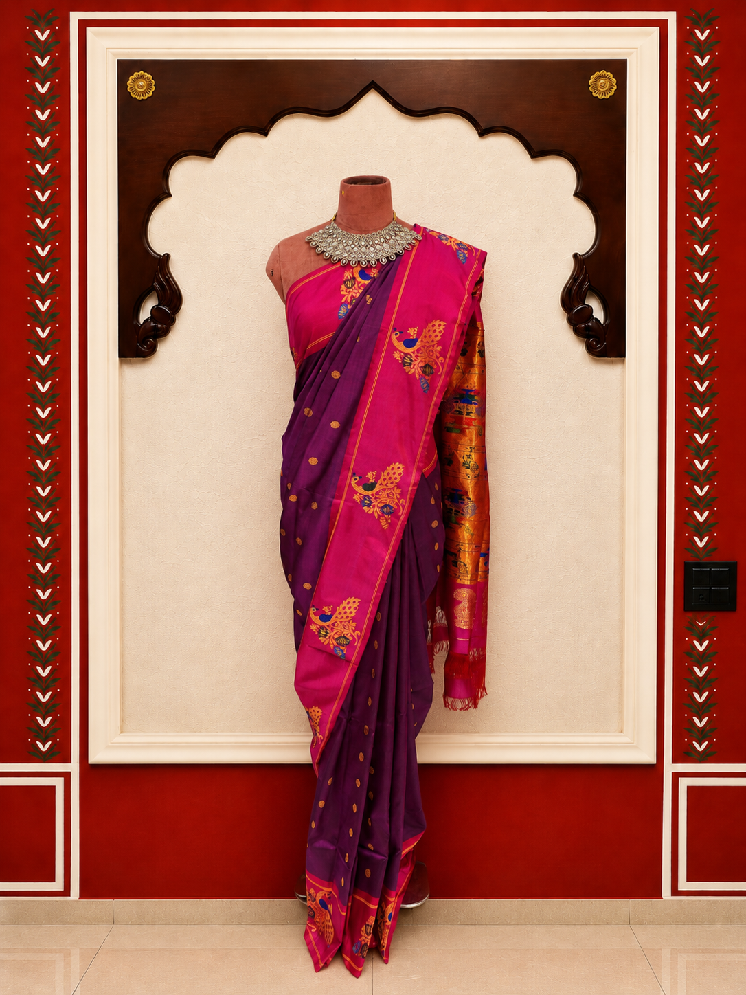 ZARTARI Handwoven Paithani Silk Saree – Royal Purple & Rani Pink with Traditional Peacock Zari Weaving