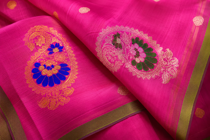 Zartari Premium Rani Pink Paithani Silk Saree with Traditional Woven Paisley Pallu
