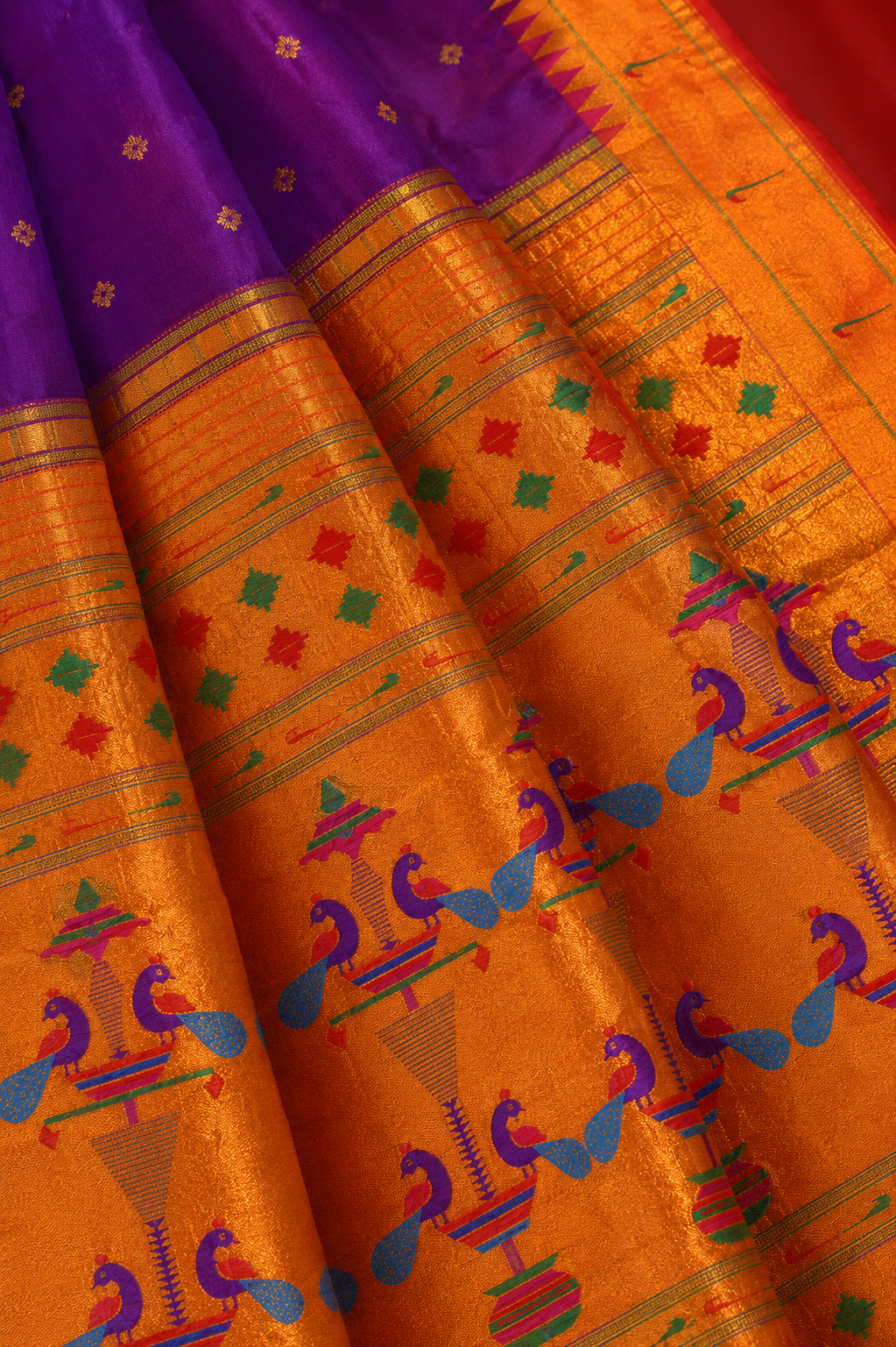 Zartari Silks Peacock-Motif Paithani Silk Saree with Contrast Zari Pallu & Blouse Piece